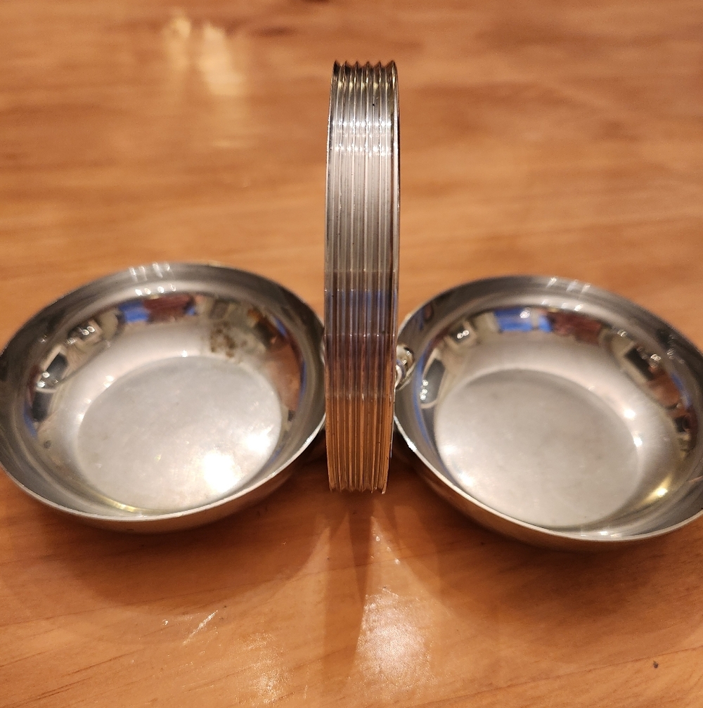 Vintage CHASE USA Stainless Twin Candy & Nut Dish w/Handle Art Deco